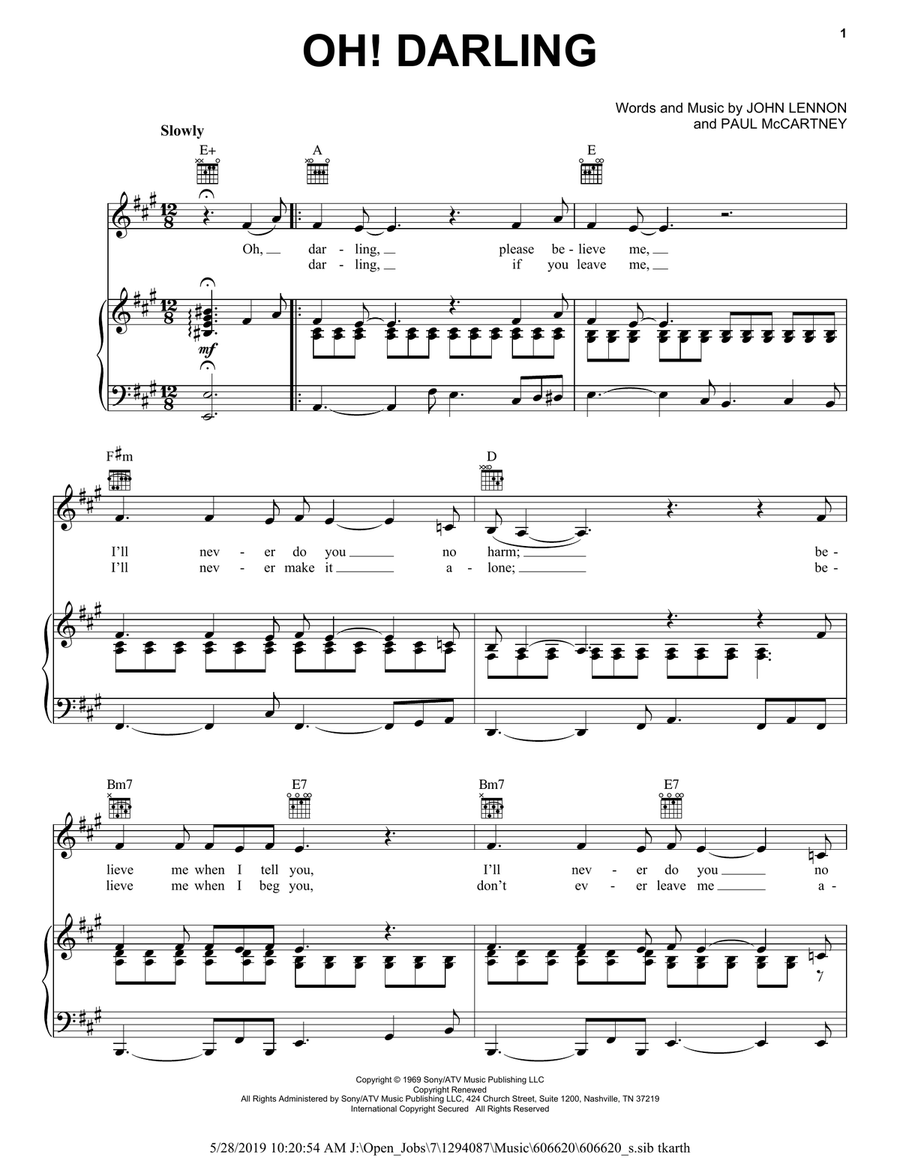 Oh! Darling Oh! Darling Piano, Vocal, Guitar scores gallery preview page 1