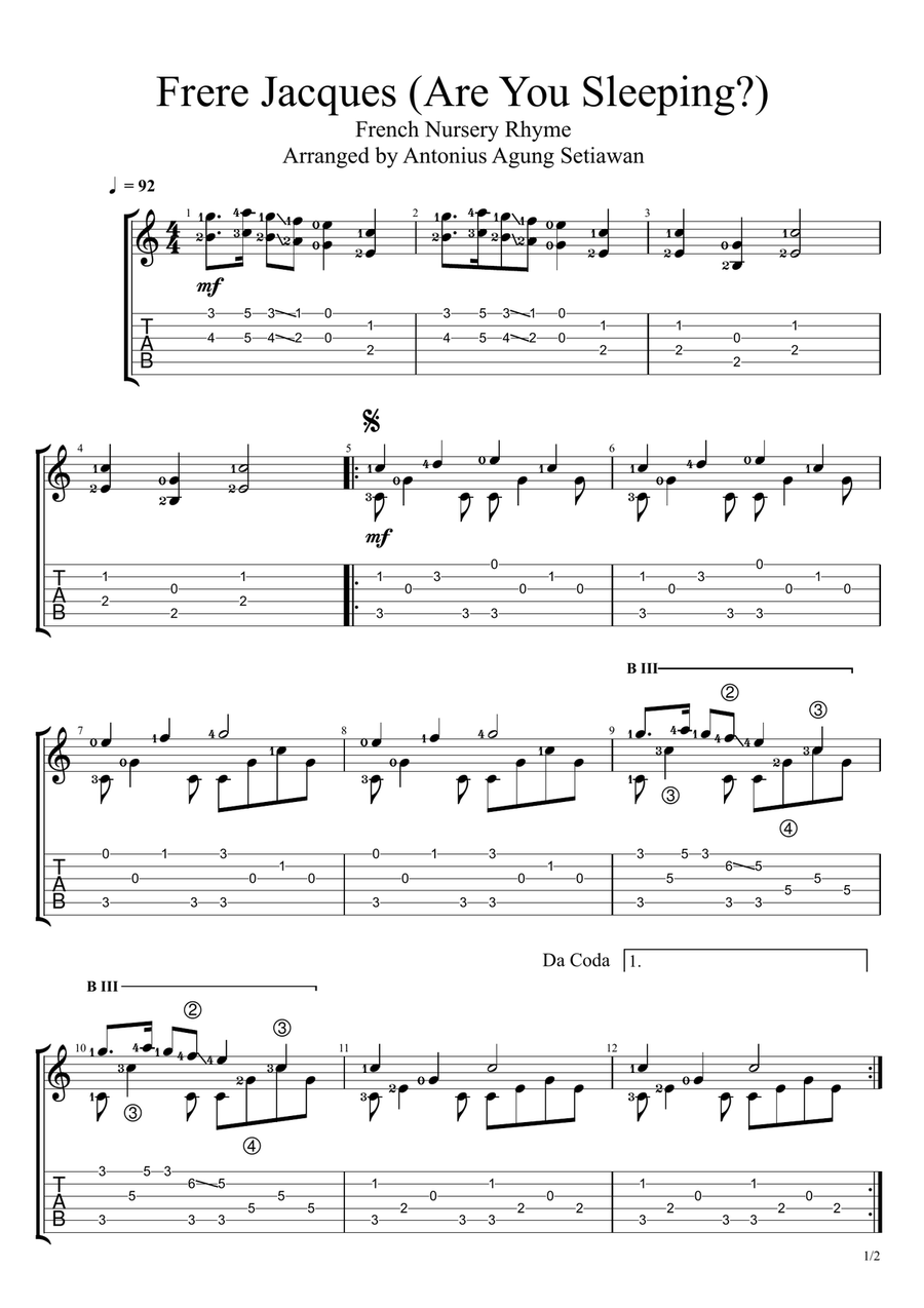 Frere Jacques (Are You Sleeping?) Guitar Solo scores gallery preview page 1