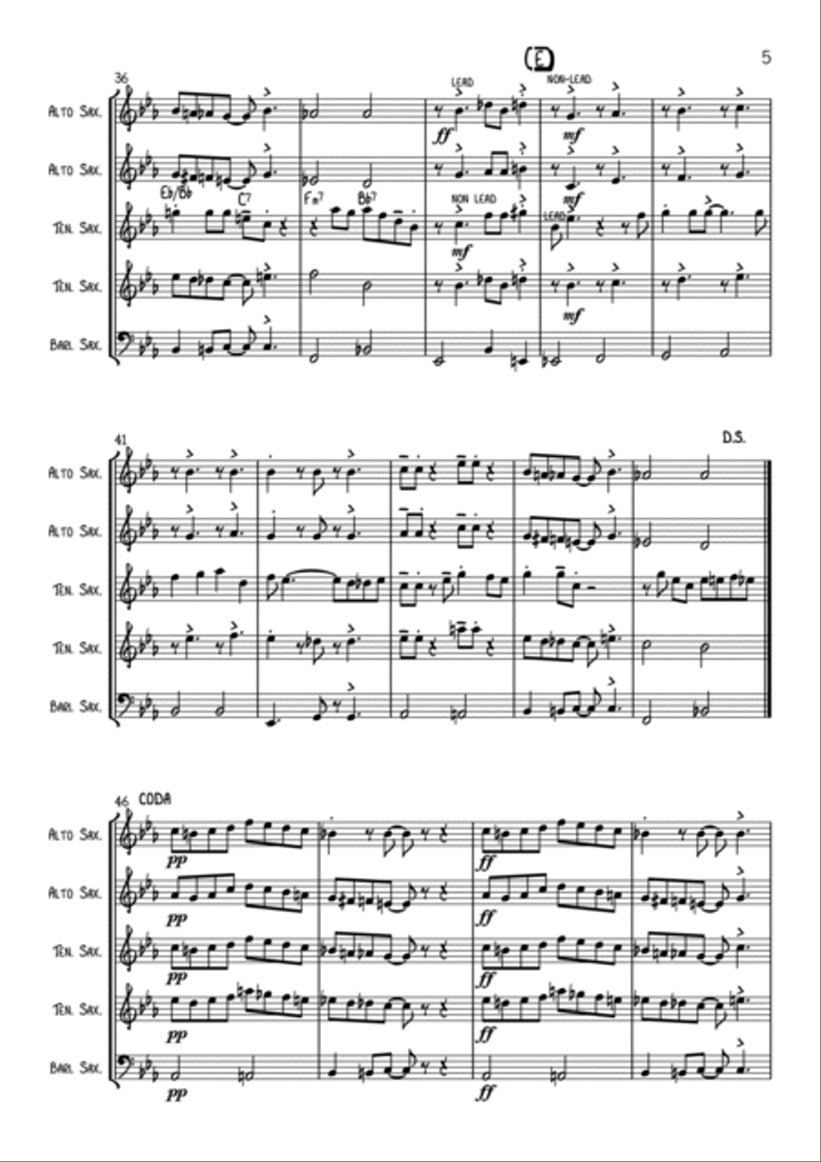 (everybody's Waitin' For) The Man With The Bag Saxophone Quintet scores gallery preview page 5