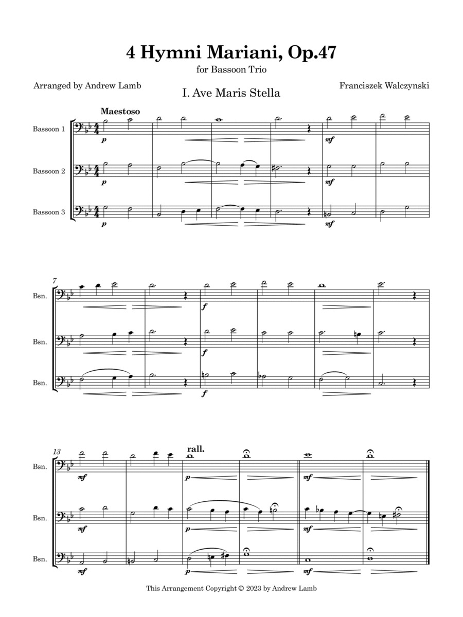 Franciszek Walczyński | 4 Hymni Mariani, Op.47 (for Bassoon Trio) image number null
