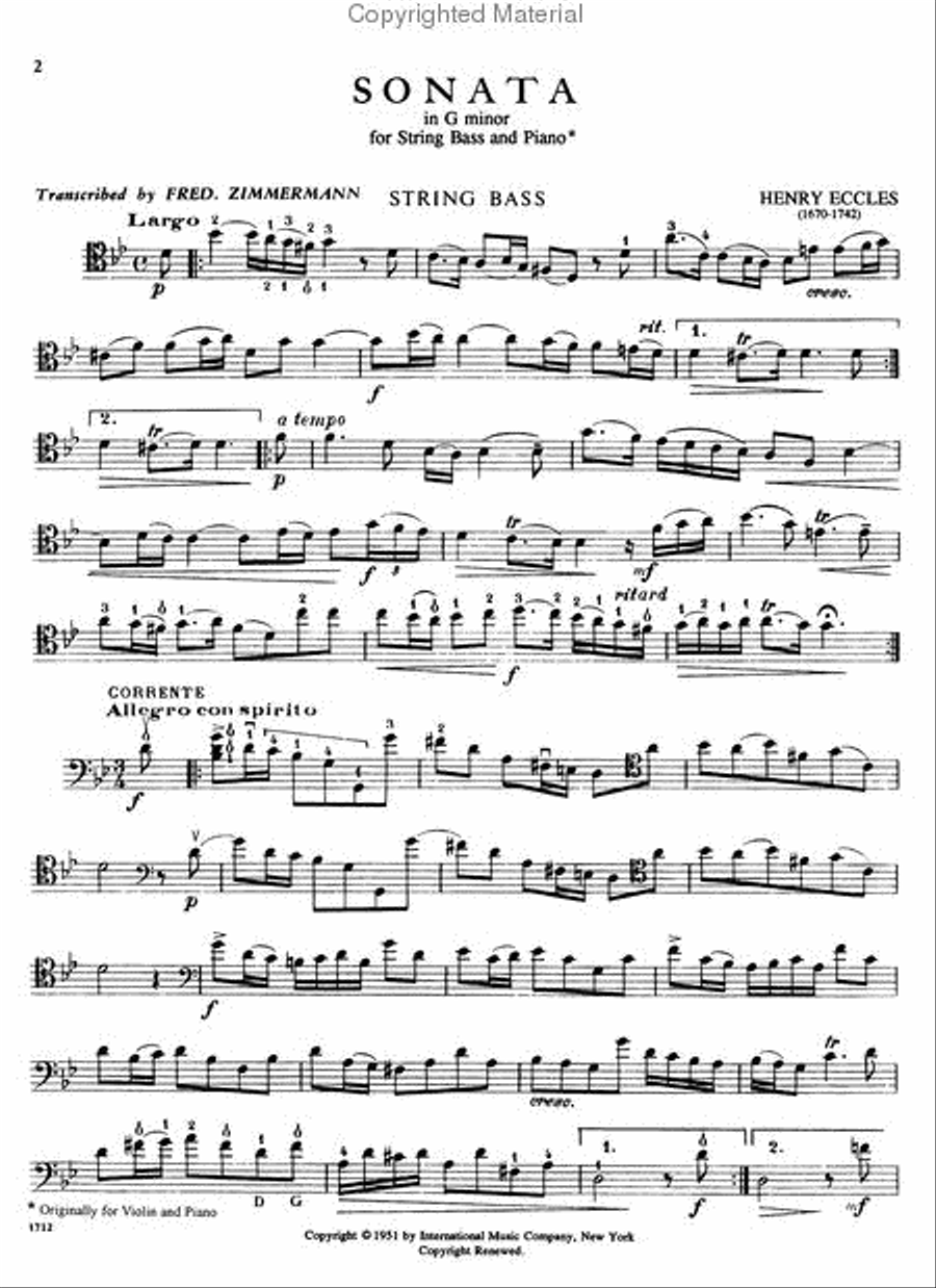 Sonata In G Minor Double Bass scores gallery preview page 2