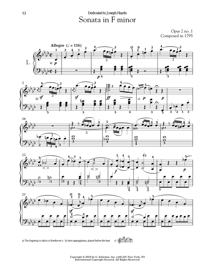 Piano Sonata No. 1 In F Minor, Op. 2, No. 1