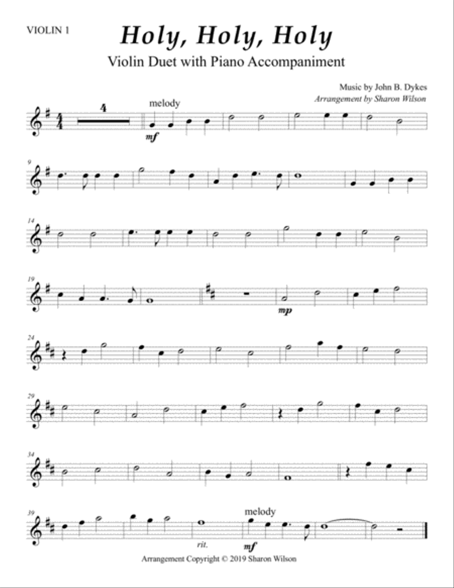 Holy, Holy, Holy (Easy Violin Duet with Piano Accompaniment) String Duet scores gallery preview page 2