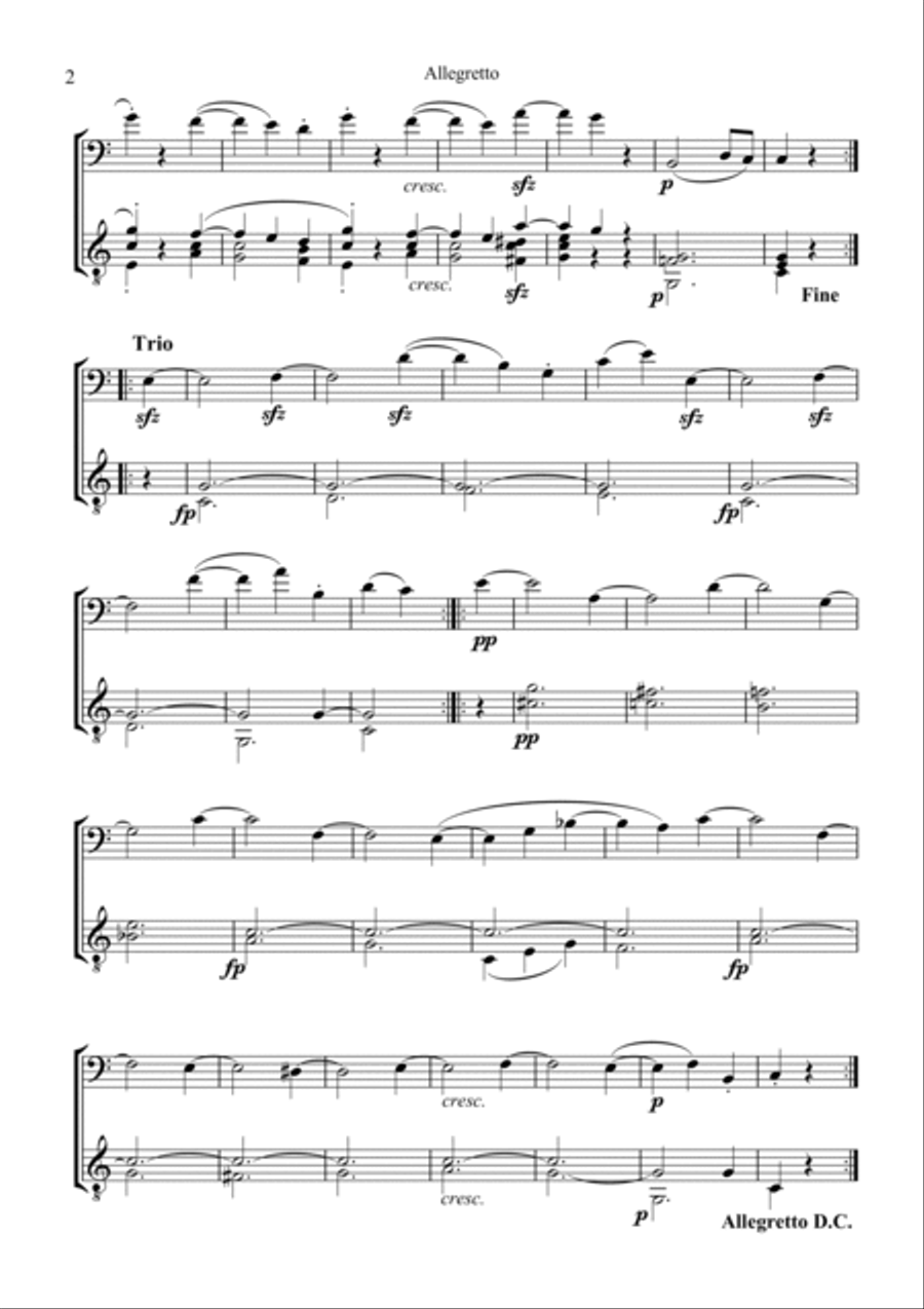 Allegretto (Moonlight Sonata) for cello and guitar String Duet scores gallery preview page 2