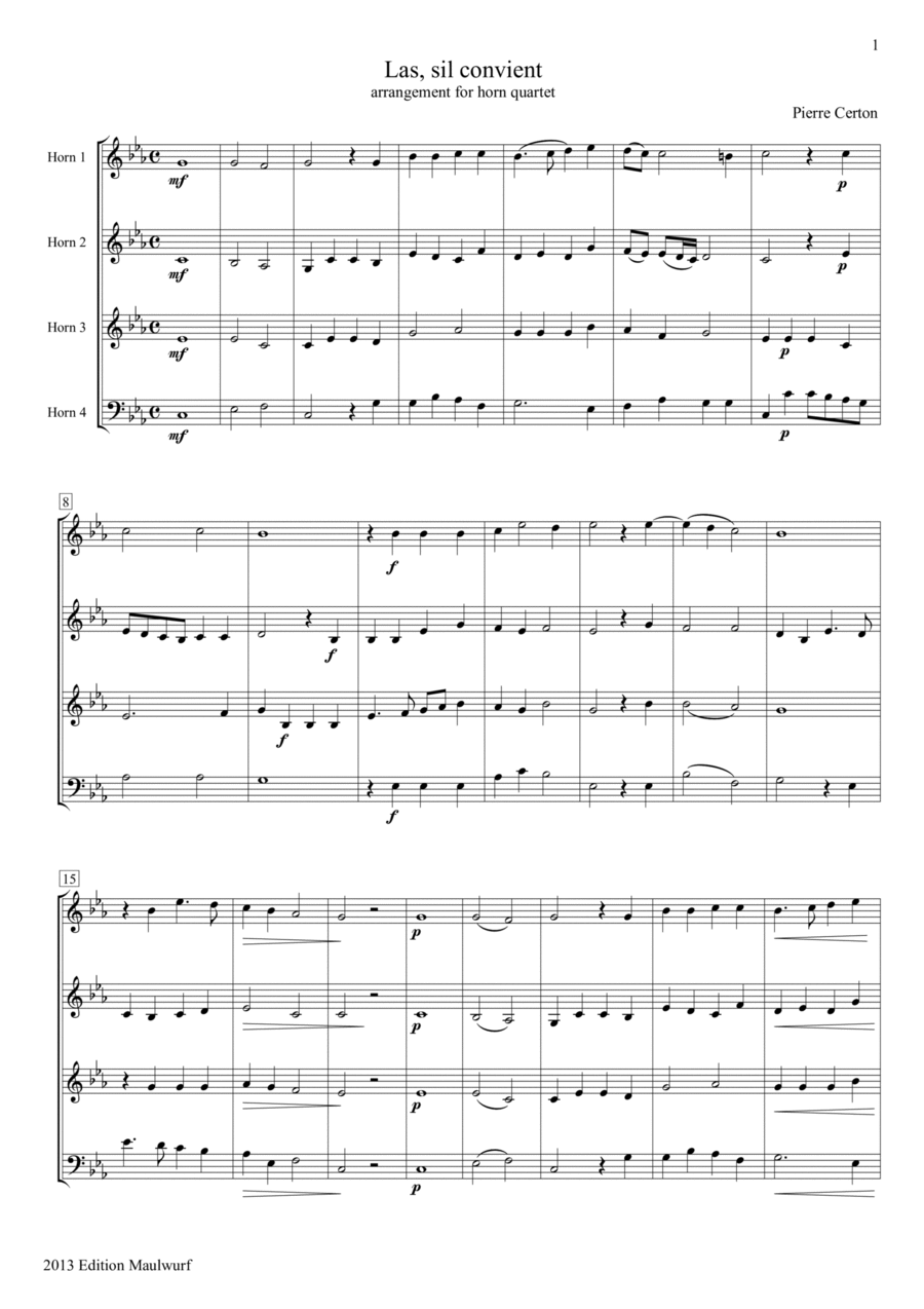Las, sil convient Las, sil convient Brass Quartet scores gallery preview page 1