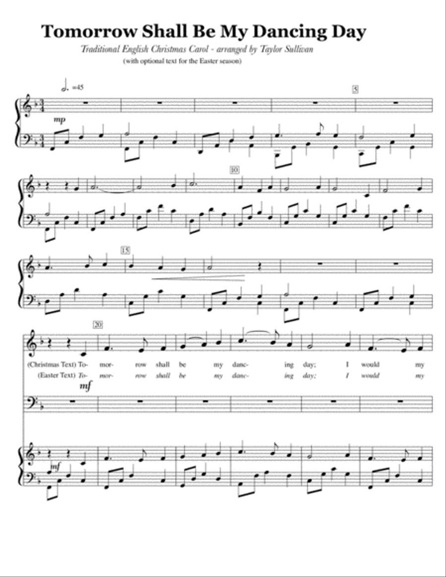 Tomorrow Shall Be My Dancing Day 4-Part scores gallery preview page 1