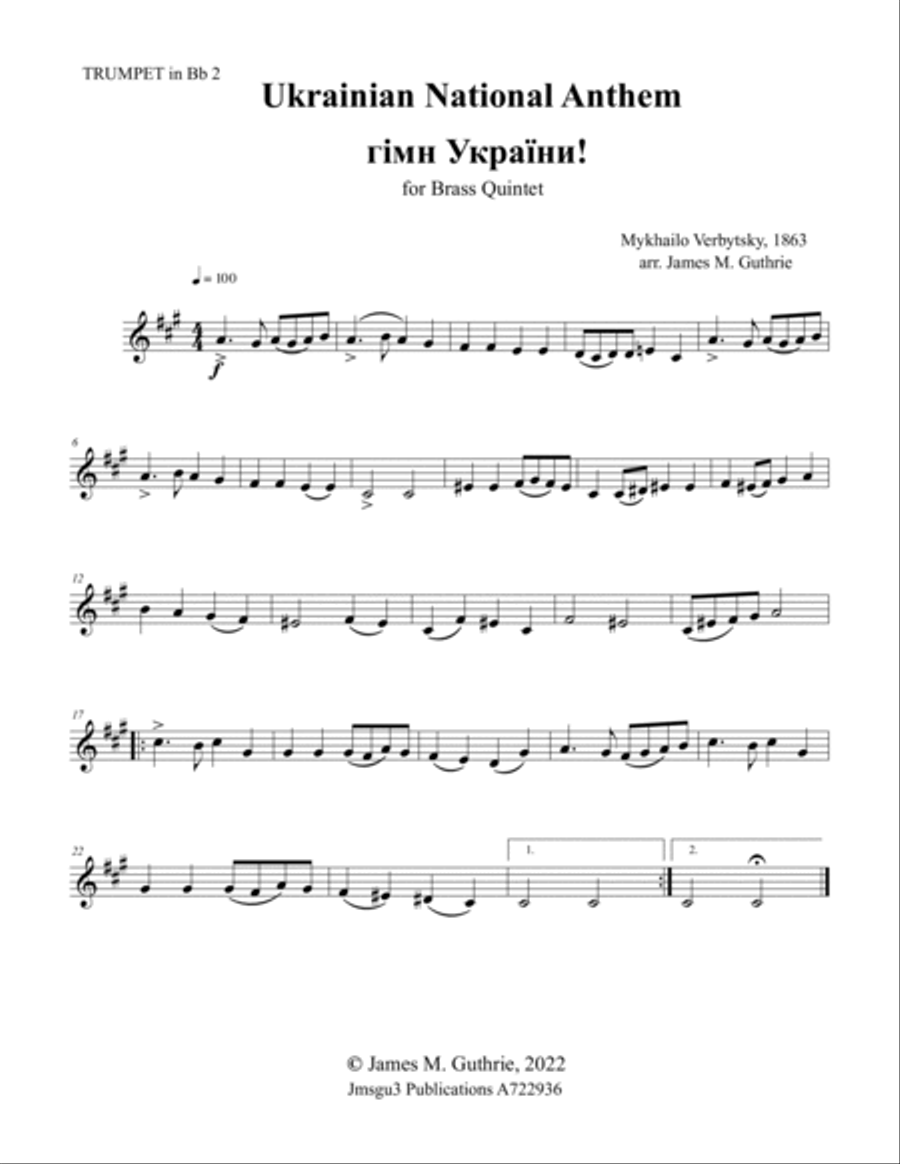 Ukrainian National Anthem for Brass Quintet Brass Quintet scores gallery preview page 4
