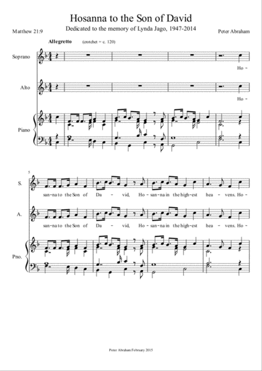 Hosanna to the Son of David SA scores gallery preview page 1