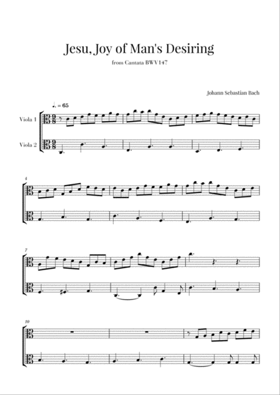 Bach - Jesu, Joy of Man's Desiring for 2 Violas Bach - Jesu, Joy of Man's Desiring for 2 Violas String Duet scores gallery preview page 1