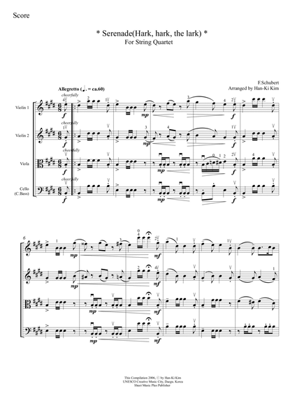 Serenade(Hark, hark, the lark) (For String Quartet) image number null