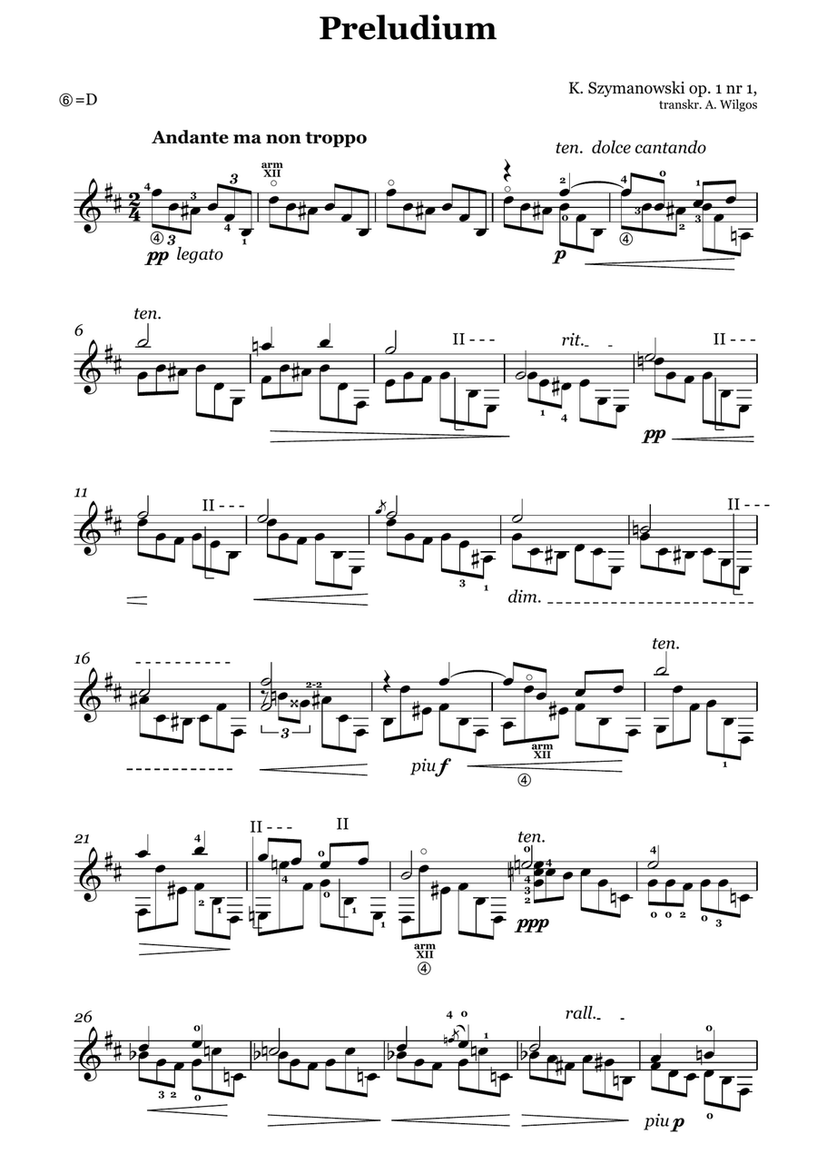 Karol Szymanowski - Prelude Op. 1 No. 1, transcr. for guitar Classical Guitar scores gallery preview page 1
