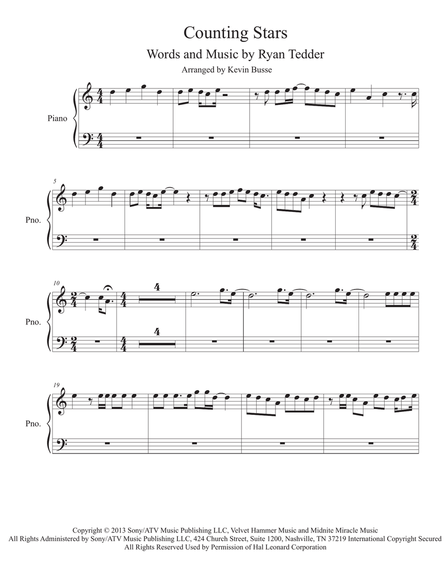 Counting Stars Easy Piano scores gallery preview page 1