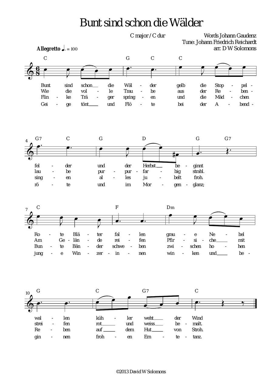 Bunt sind schon die Wälder for voice and guitar chords image number null