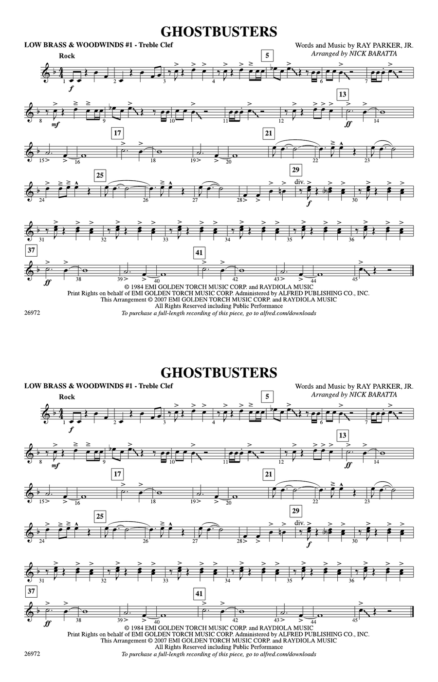 Ghostbusters: Low Brass & Woodwinds #1 - Treble Clef