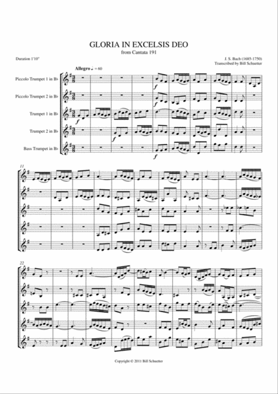 Gloria in Excelsis Deo, Cantata #191 Piccolo Trumpet scores gallery preview page 1