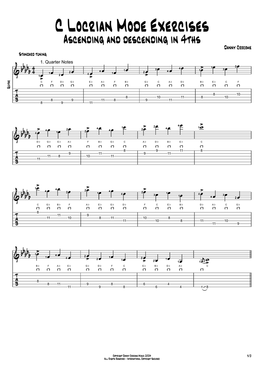 C Locrian Mode Exercises - Ascending and Descending in 4ths Acoustic Guitar scores gallery preview page 1