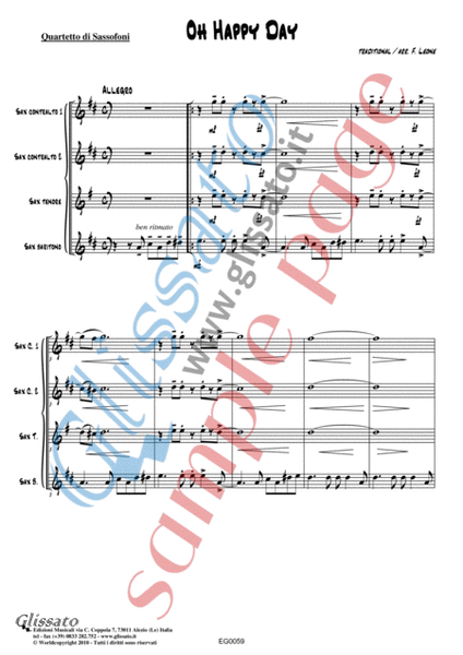 Oh Happy Day - Saxophone Quartet satb/aatb score & parts image number null