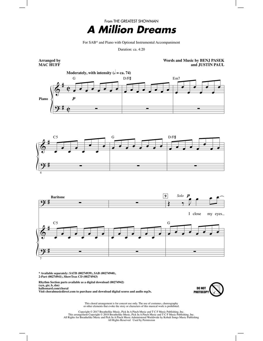 A Million Dreams (from The Greatest Showman) (arr. Mac Huff) 3-Part scores gallery preview page 1