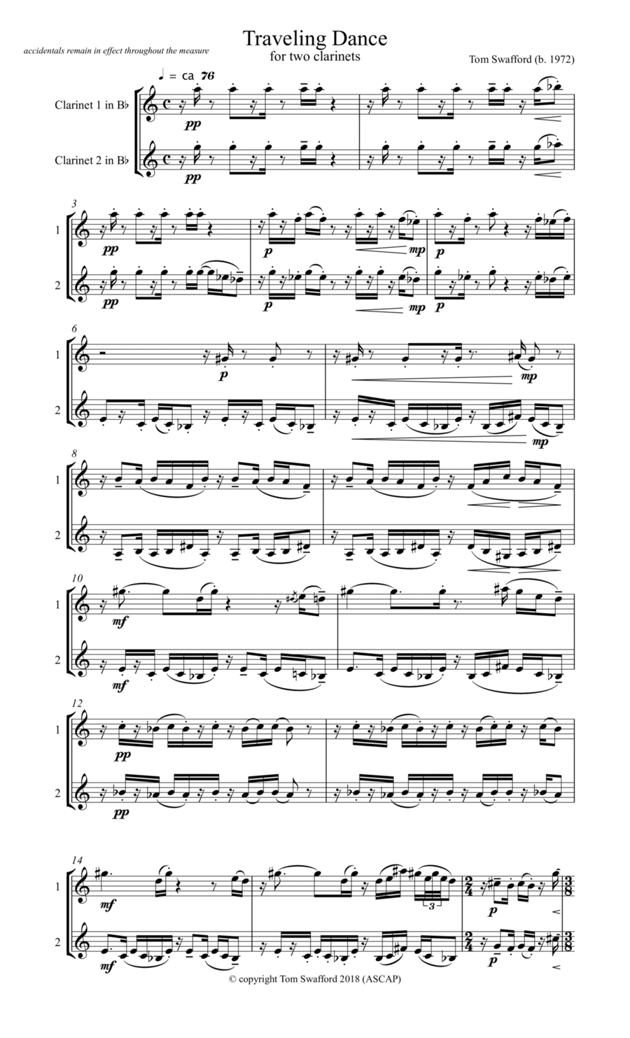 Traveling Dance - for two B flat clarinets Clarinet Duet - Digital Sheet Music