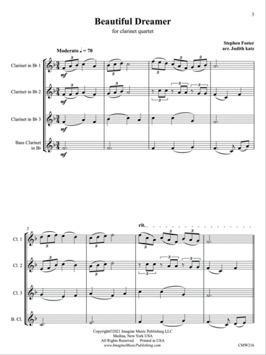 Beautiful Dreamer Clarinet Quartet scores gallery preview page 3