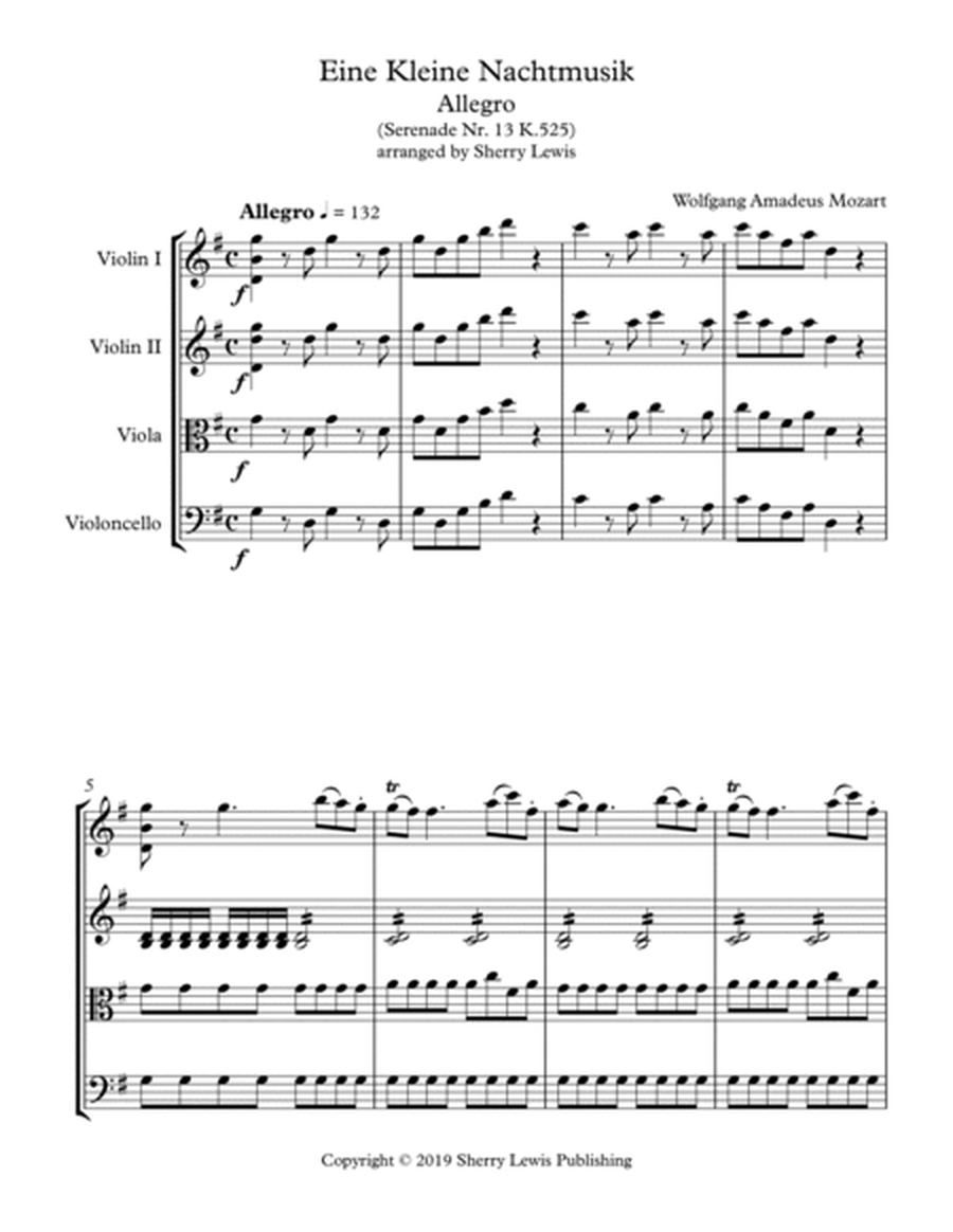 EINE KLEINE NACHTMUSIK - ALLEGRO(1st Mov.) - String Quartet, Intermediate Level image number null