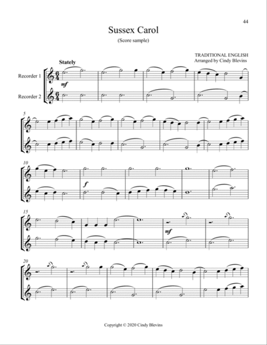 13 Songs for Christmas, Vol. 1, Recorder Duets Woodwind Duet scores gallery preview page 4