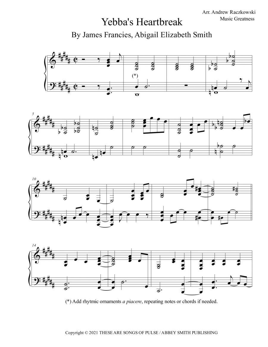 Yebba's Heartbreak Piano Solo scores gallery preview page 1