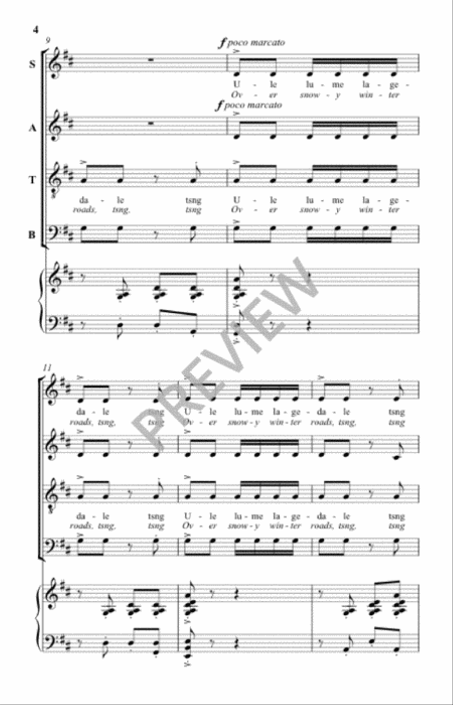 Ule Lume Lagedale (Over Snowy Winter Roads) 4-Part scores gallery preview page 3