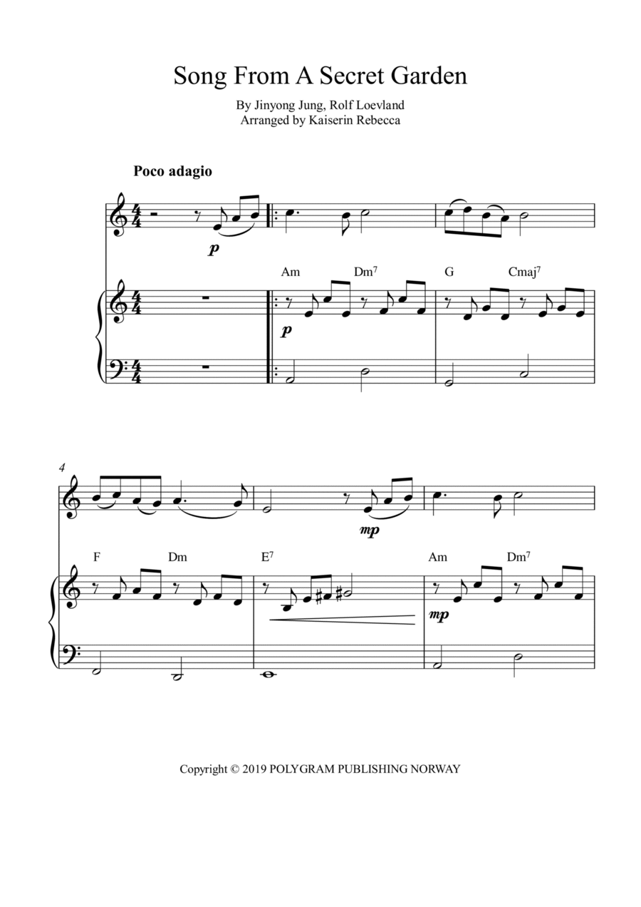 Song From A Secret Garden (Korean Version) Violin Solo scores gallery preview page 1