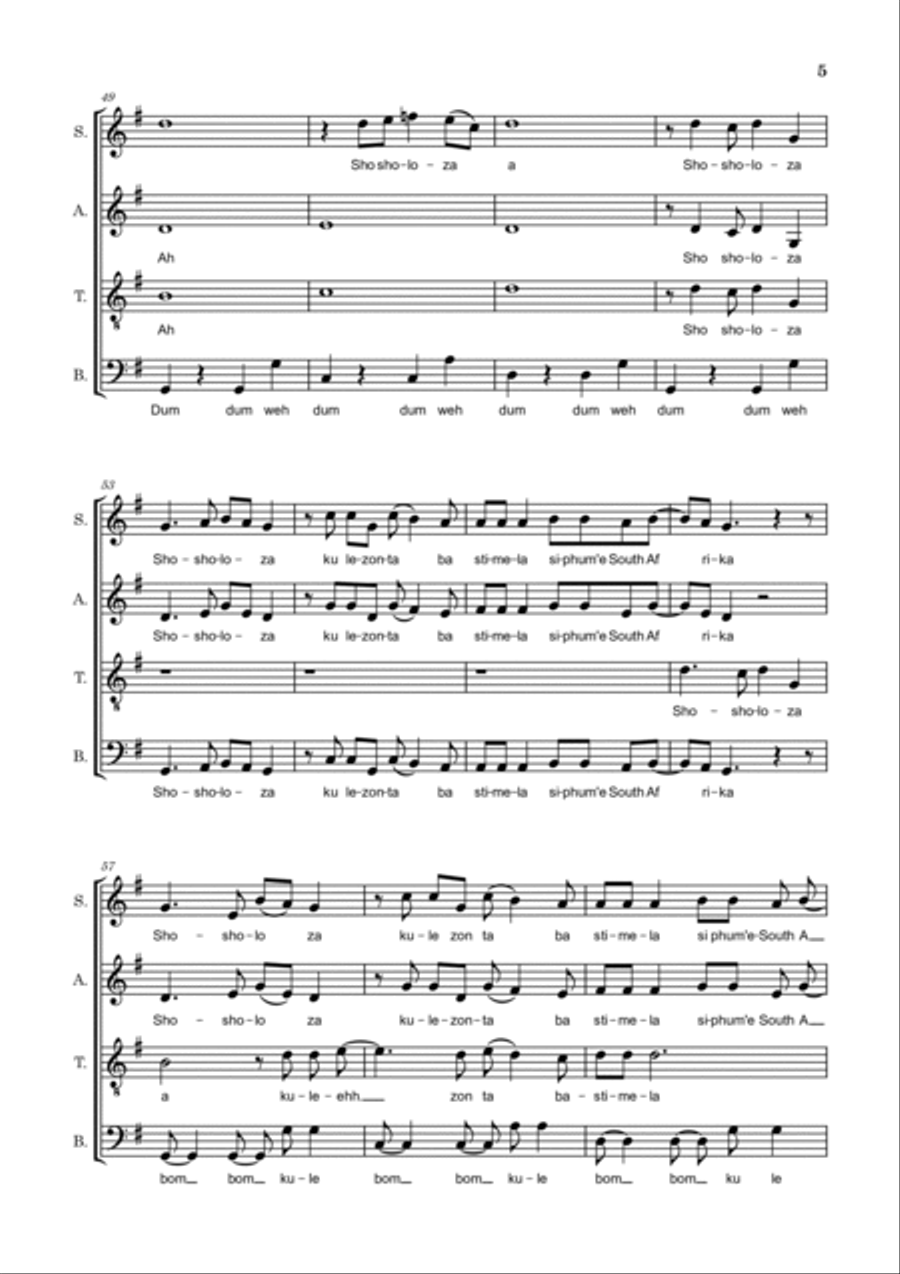 Shosholoza (South African) 4-Part scores gallery preview page 5