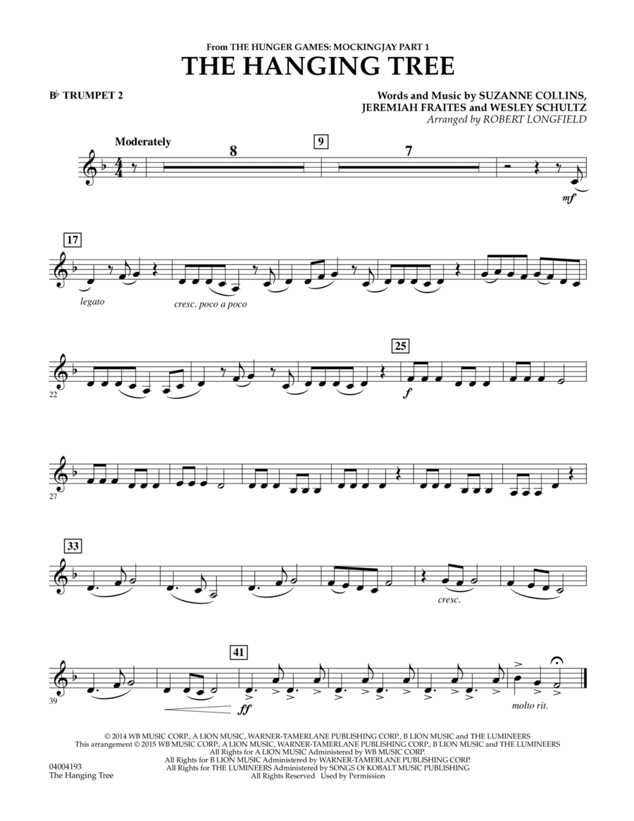 The Hanging Tree (from The Hunger Games: Mockingjay Part 1) - Bb Trumpet 2 Concert Band scores gallery preview page 1