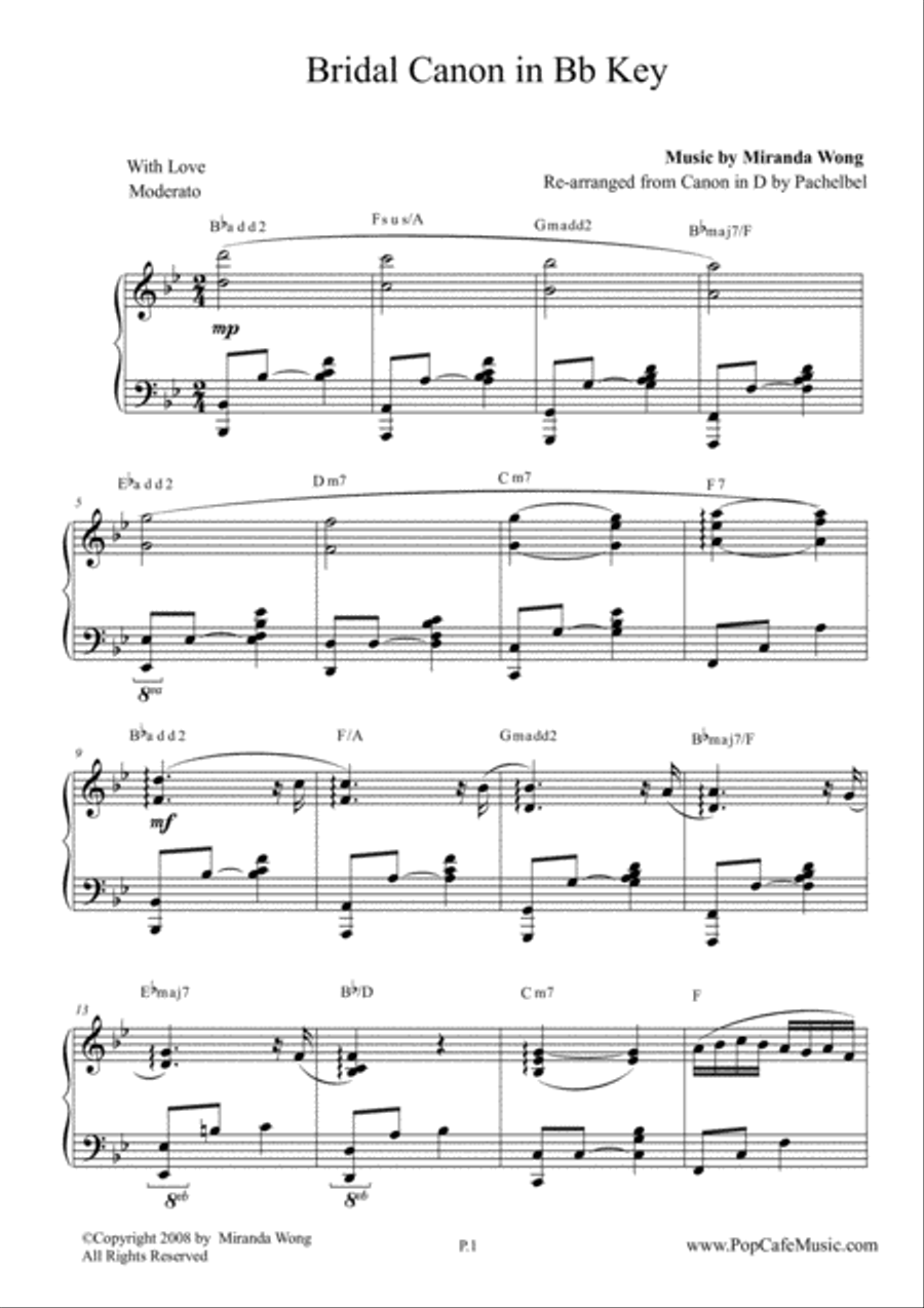 Bridal Canon in Bb - Wedding Piano Music by Miranda Wong Piano Solo scores gallery preview page 1