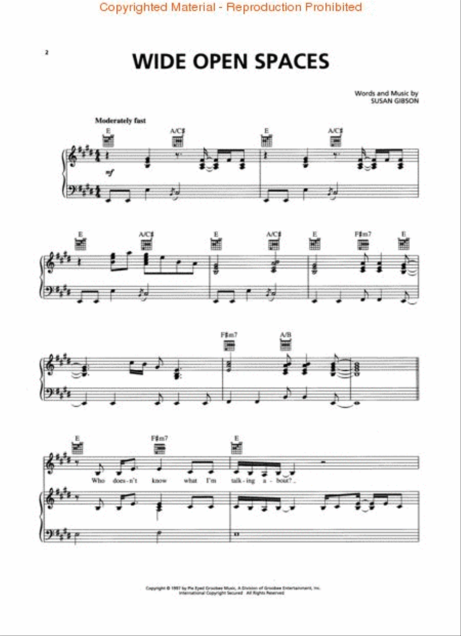Wide Open Spaces Piano, Vocal, Guitar scores gallery preview page 2