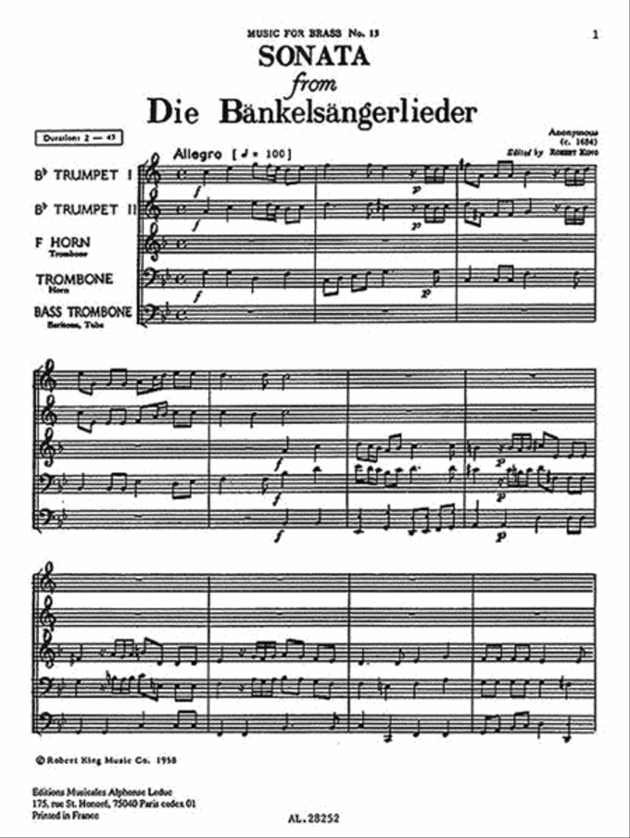 Sonata from Die Bankelsangerlieder Brass Quintet scores gallery preview page 3