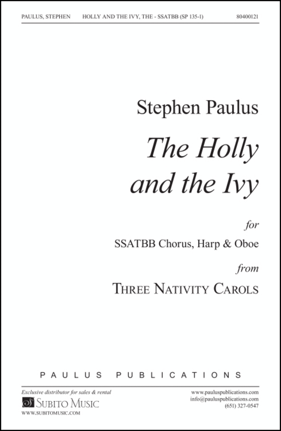 The Holly & the Ivy, (THREE NATIVITY CAROLS) SSATBB scores gallery preview page 1