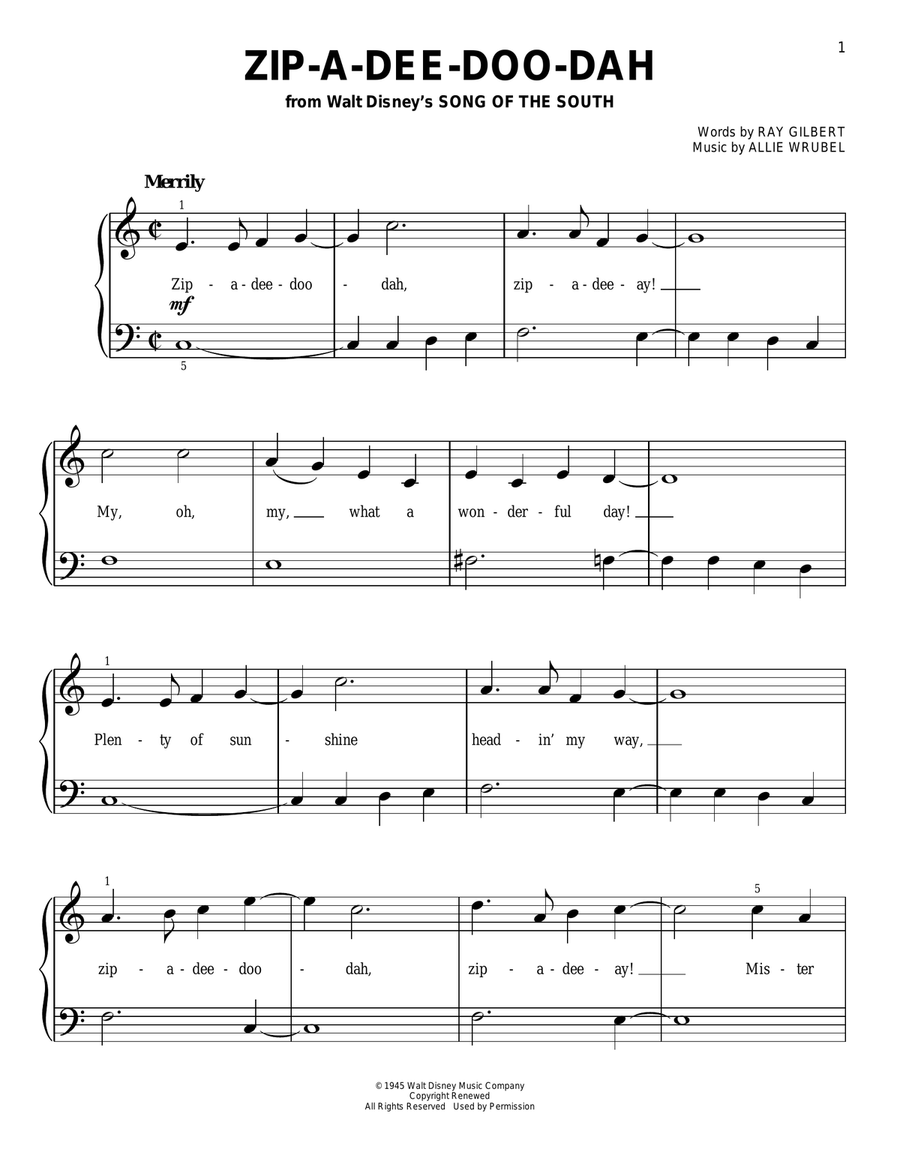 Zip-A-Dee-Doo-Dah (from Song Of The South) Easy Piano scores gallery preview page 1