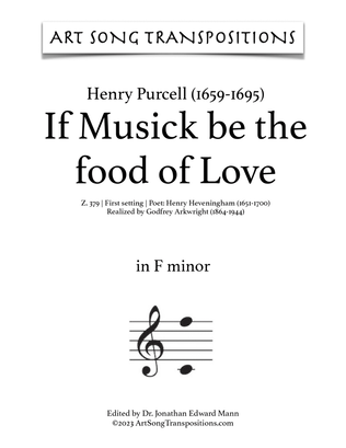 Book cover for PURCELL: If Musick be the food of Love, Z. 379 (first setting, transposed to F minor)