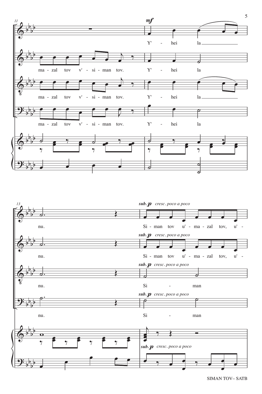 Siman Tov (A Good Sign) 4-Part scores gallery preview page 3