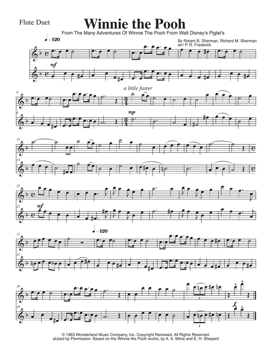 Winnie The Pooh Winnie The Pooh Flute Duet scores gallery preview page 1