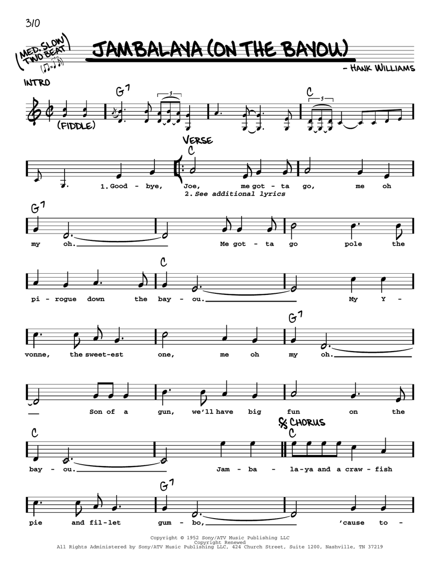 Jambalaya (On The Bayou) Jambalaya (On The Bayou) Voice scores gallery preview page 1