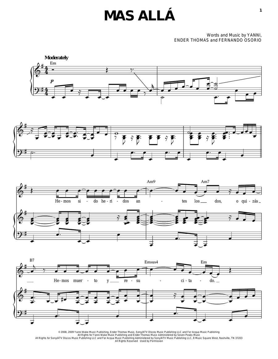 Mas Alla Mas Alla Piano, Vocal, Guitar scores gallery preview page 1