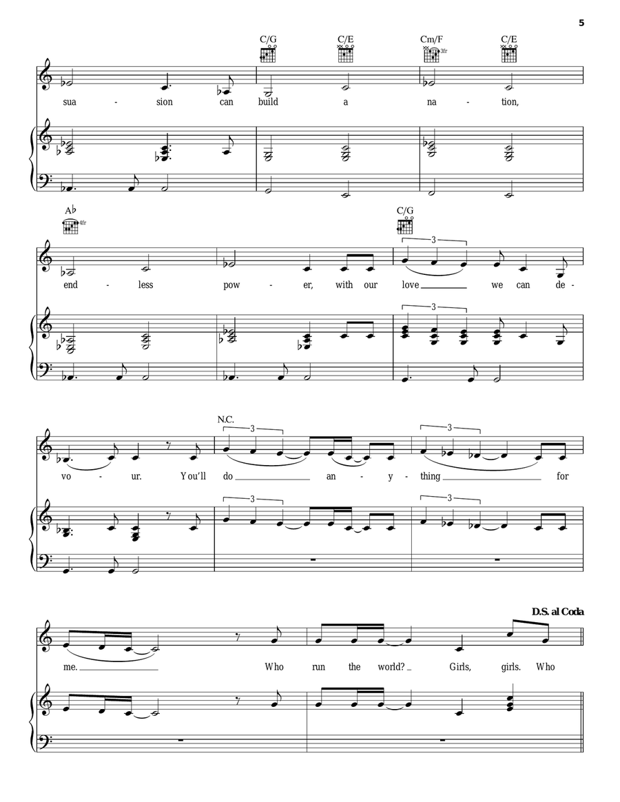 Run The World (Girls) Piano, Vocal, Guitar scores gallery preview page 5