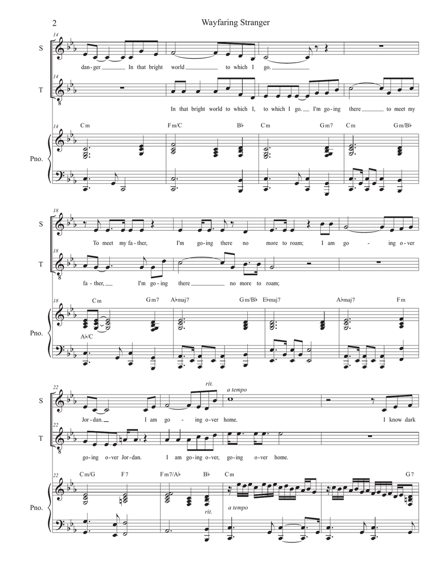 Wayfaring Stranger (Duet for Soprano and Tenor solo) Tenor Voice scores gallery preview page 3