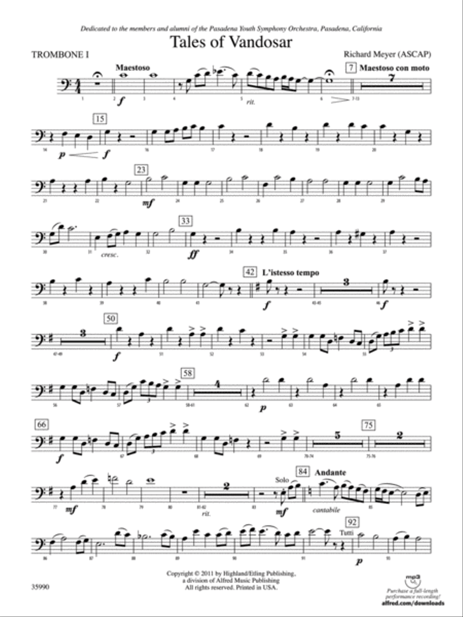 Tales of Vandosar: 1st Trombone Full Orchestra scores gallery preview page 1