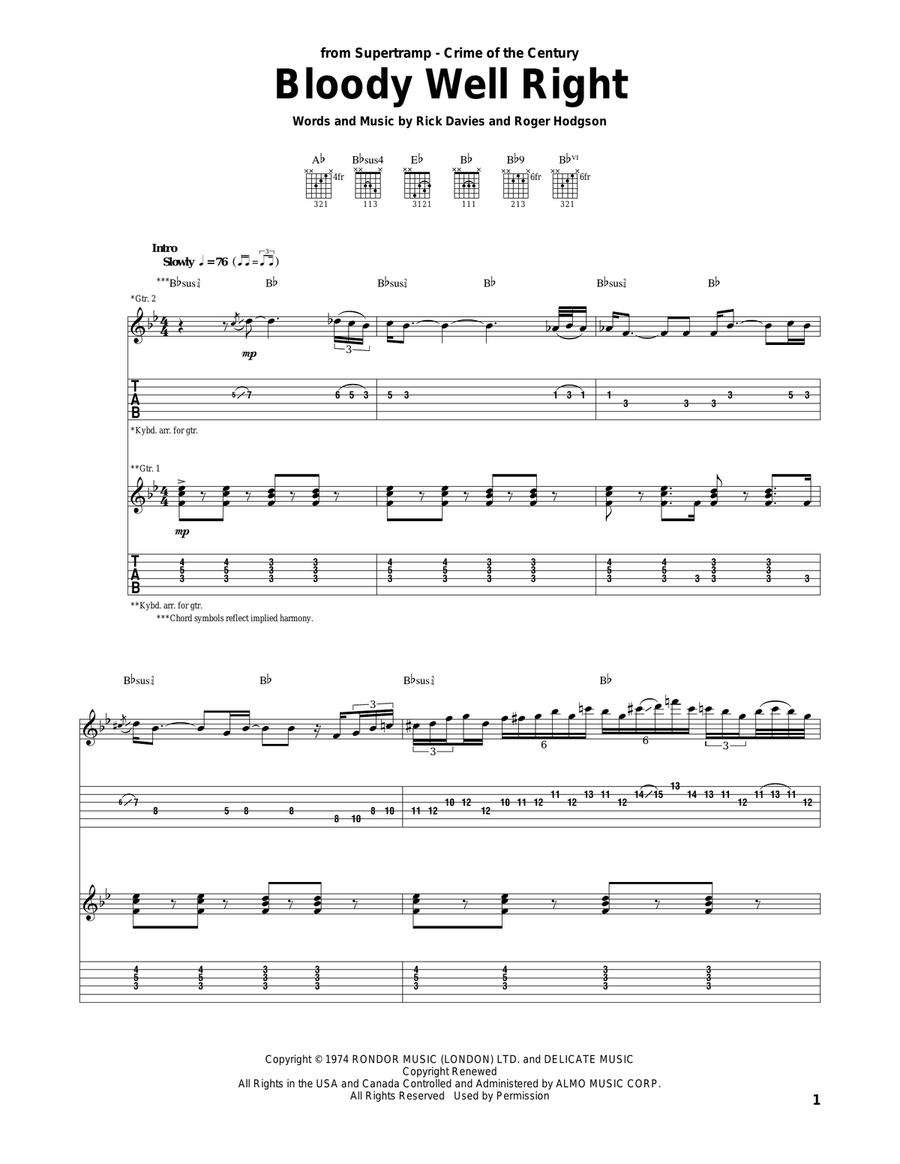 Bloody Well Right Acoustic Guitar scores gallery preview page 1