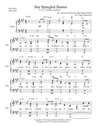 Star Spangled Banner (Key of A - Solo Piano w Lyrics)