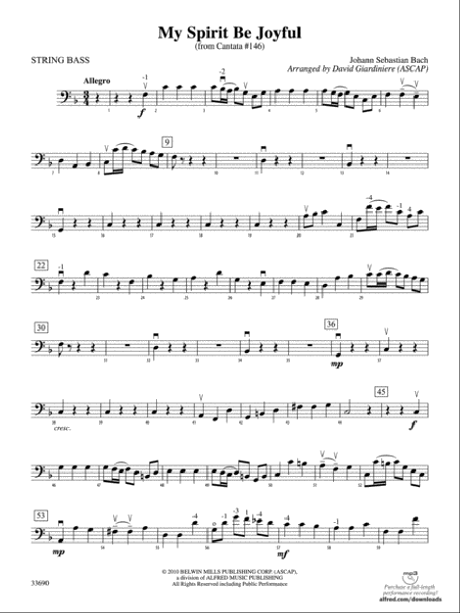 My Spirit Be Joyful (from Cantata No. 146): String Bass Double Bass scores gallery preview page 1
