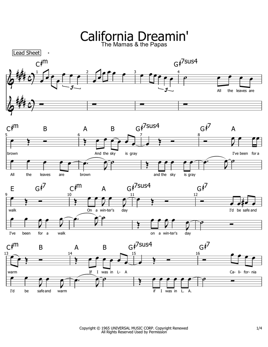 California Dreamin' Piano scores gallery preview page 1
