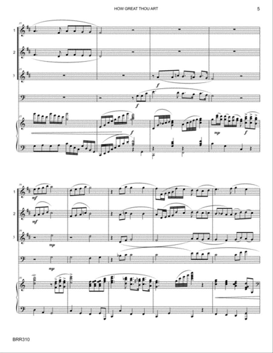 HOW GREAT THOU ART - BRASS QUARTET with Piano Accompaniment Brass Quartet scores gallery preview page 5