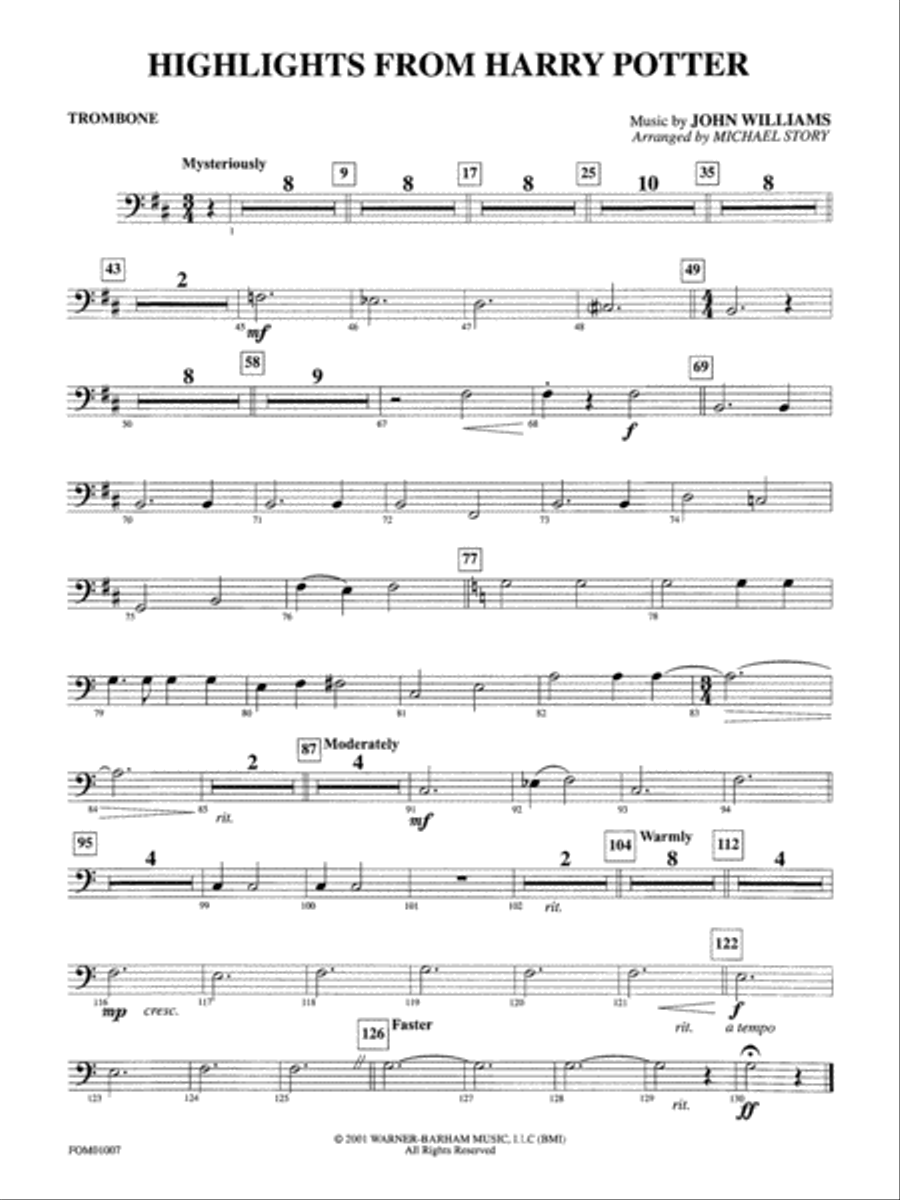 Harry Potter Trombone Partitions musicales a imprimer Mondial de la partition numerique